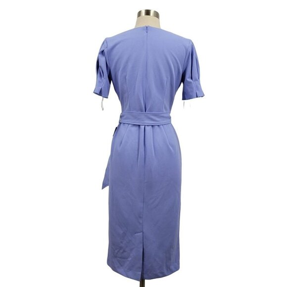Donna Morgan Puff Sleeve Tie Waist Midi Sheath Dress Easter Egg Blue Size 2 NWT - Picture 6 of 12
